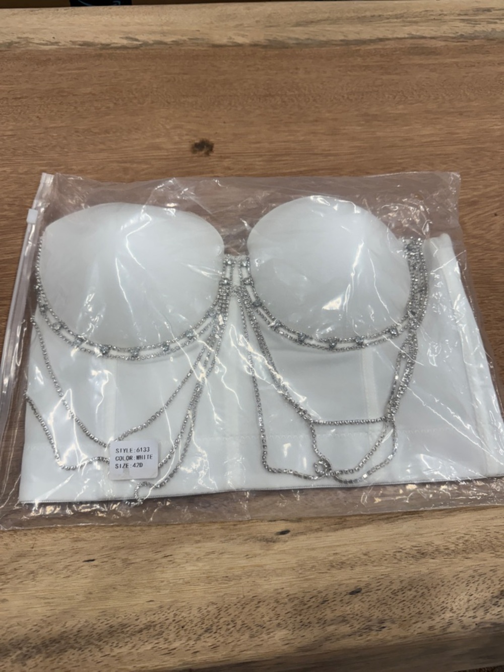 White Strapless Rhinestone-Trim‎ Bandeau Bustier